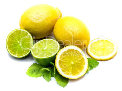 Fresh mixed citrus isolated on white