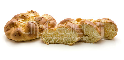 Braided bread loaf isolated on white