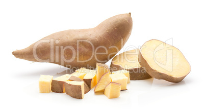 Fresh raw sweet potato isolated on white