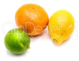 Fresh mixed citrus isolated on white