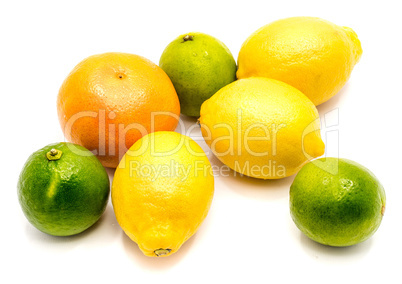 Fresh mixed citrus isolated on white