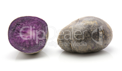 Fresh vitelotte potato isolated on white