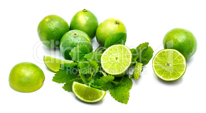 Fresh lime and melissa isolated on white