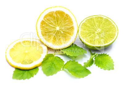 Fresh mixed citrus isolated on white