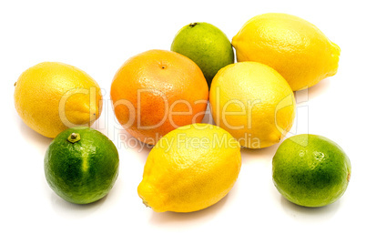 Fresh mixed citrus isolated on white