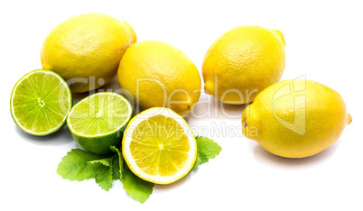 Fresh mixed citrus isolated on white