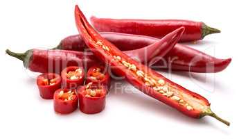 Fresh sliced chilli pepper isolated on white