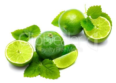 Fresh lime and melissa isolated on white