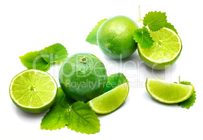 Fresh lime and melissa isolated on white