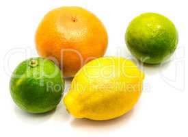 Fresh mixed citrus isolated on white