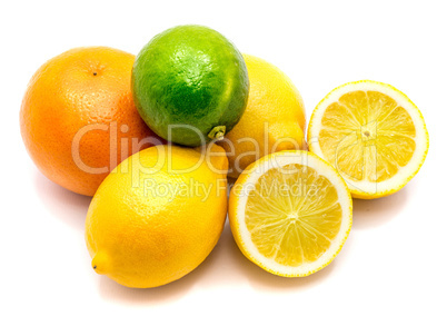 Fresh mixed citrus isolated on white