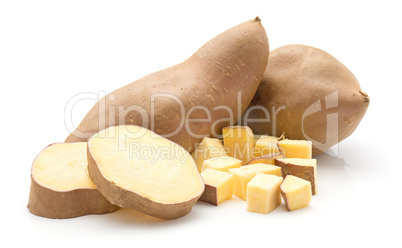 Fresh raw sweet potato isolated on white
