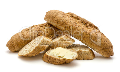 Wheat bran bread isolated on white