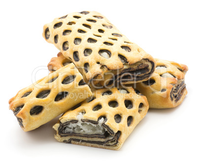 Lattice bread set with coconut and chocolate mousse isolated on