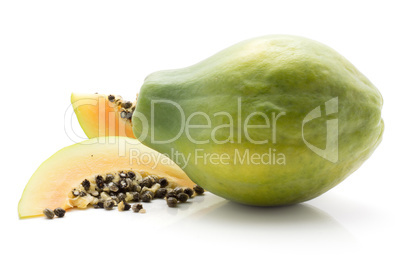 Fresh raw papaya isolated on white