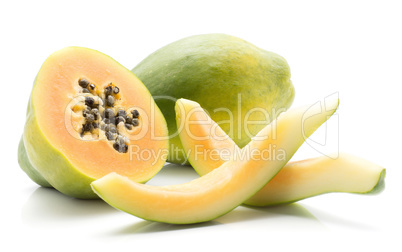 Fresh raw papaya isolated on white