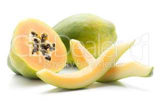 Fresh raw papaya isolated on white