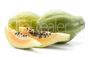 Fresh raw papaya isolated on white