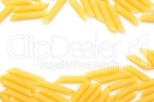 Raw fresh penne isolated on white