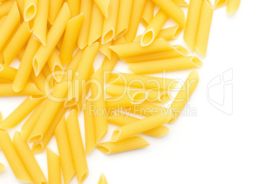 Raw fresh penne isolated on white