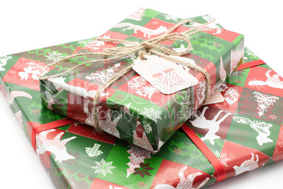 Present box tied on white background