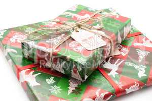 Present box tied on white background