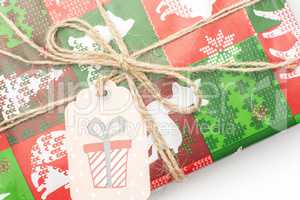 Present box tied on white background