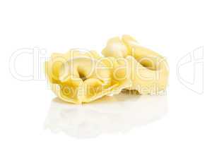 Fresh Raw tortellini pasta isolated on white