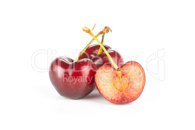 Fresh raw sweet red cherry isolated on white