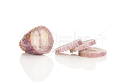 Fresh raw long shallot onion isolated on white