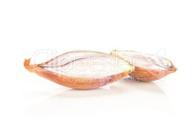 Fresh raw long shallot onion isolated on white