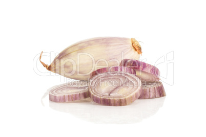 Fresh raw long shallot onion isolated on white