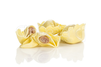 Fresh Raw tortellini pasta isolated on white