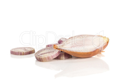 Fresh raw long shallot onion isolated on white