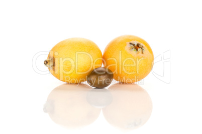 Fresh raw orange japanese loquat isolated on white