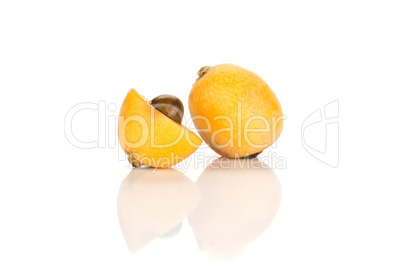 Fresh raw orange japanese loquat isolated on white