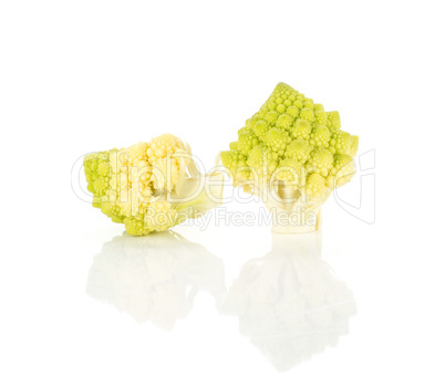 Fresh green romanesco cauliflower isolated on white