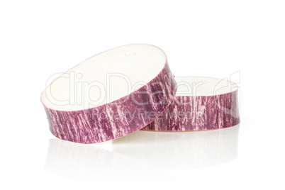 Fresh raw striped Eggplant isolated on white