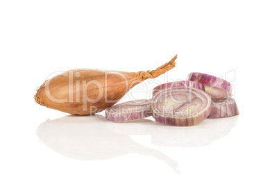 Fresh raw long shallot onion isolated on white