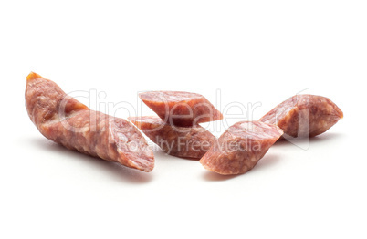 Hungarian dry sausage isolated on white