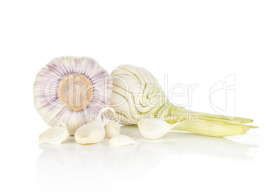 Fresh young garlic isolated on white