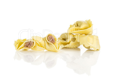 Fresh Raw tortellini pasta isolated on white