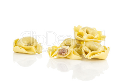 Fresh Raw tortellini pasta isolated on white