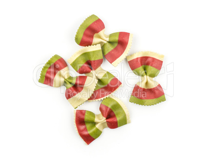 Colourful raw farfalle isolated on white