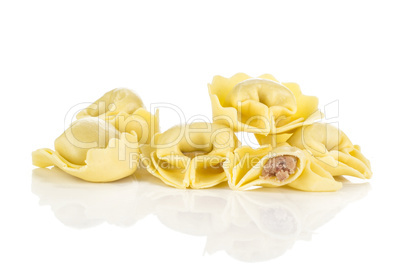 Fresh Raw tortellini pasta isolated on white