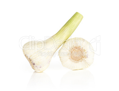 Fresh young garlic isolated on white