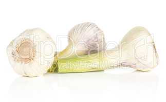 Fresh young garlic isolated on white