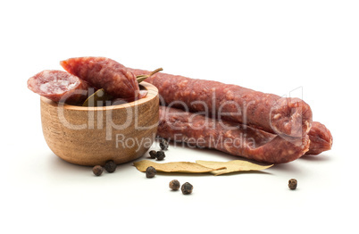 Hungarian dry sausage isolated on white
