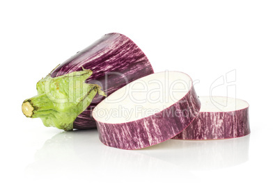 Fresh raw striped Eggplant isolated on white