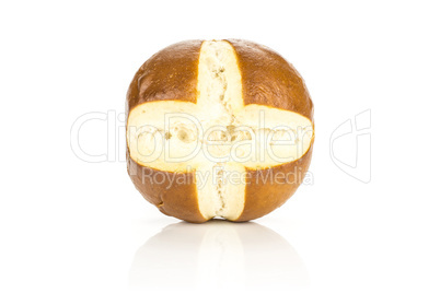 Fresh Bavarian bread bun isolated on white